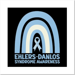 Ehlers-Danlos Syndrome Awareness Ribbon Blue Boho Rainbow Posters and Art